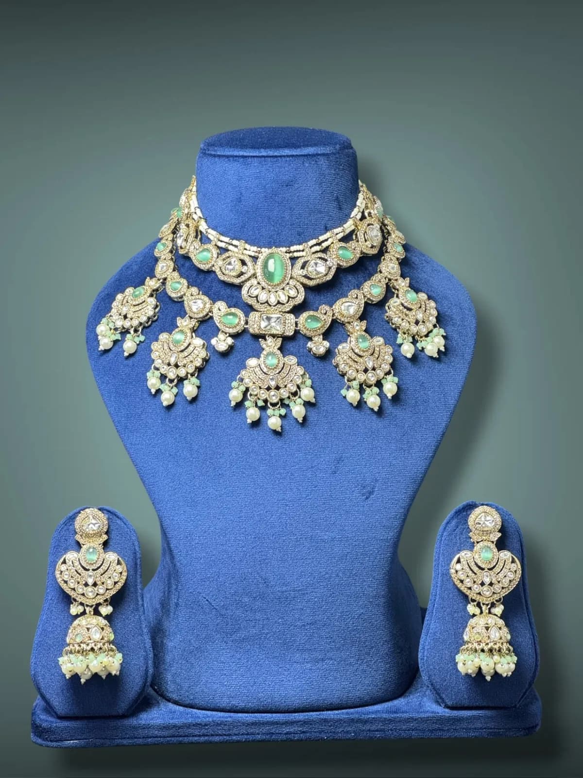 Bridal Kundan Polki Layered Necklace Set with Maang Tikka