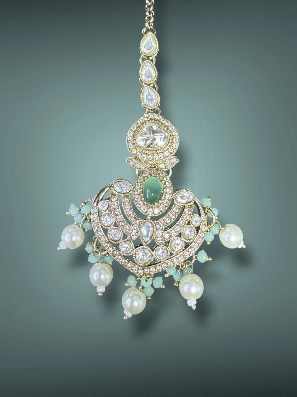 Bridal Kundan Polki Layered Necklace Set with Maang Tikka - View 3