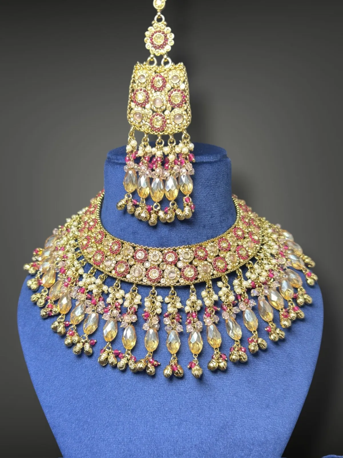 Traditional Kundan Hasli Choker with Pearl Drop Tassel Design - View 2