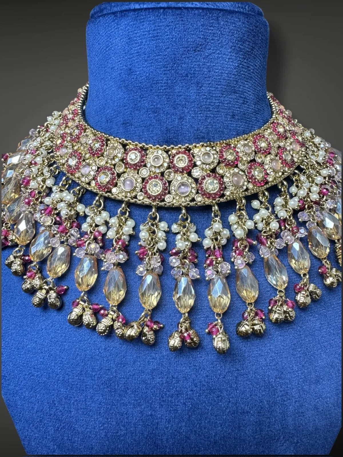 Traditional Kundan Hasli Choker with Pearl Drop Tassel Design - View 5