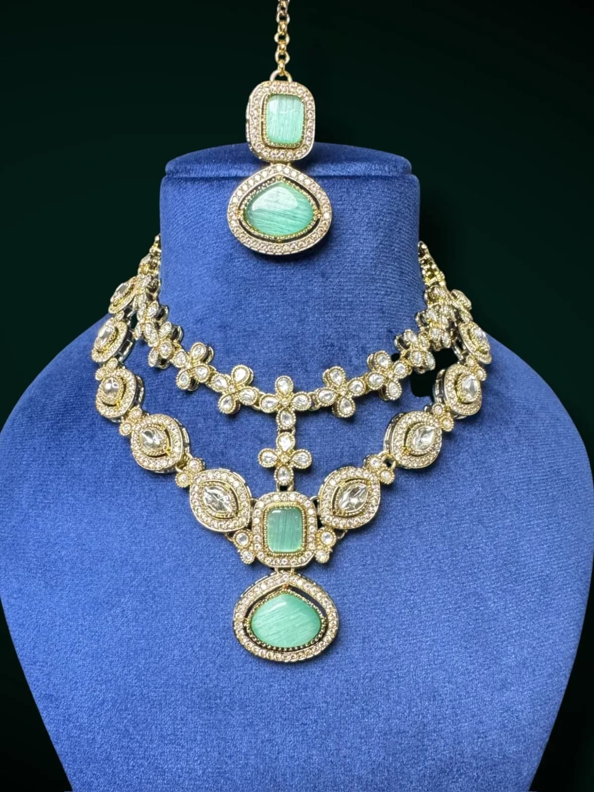 Exquisite Polki Gold Plated Wedding Jewelry Set with Intricate Crafting - View 2