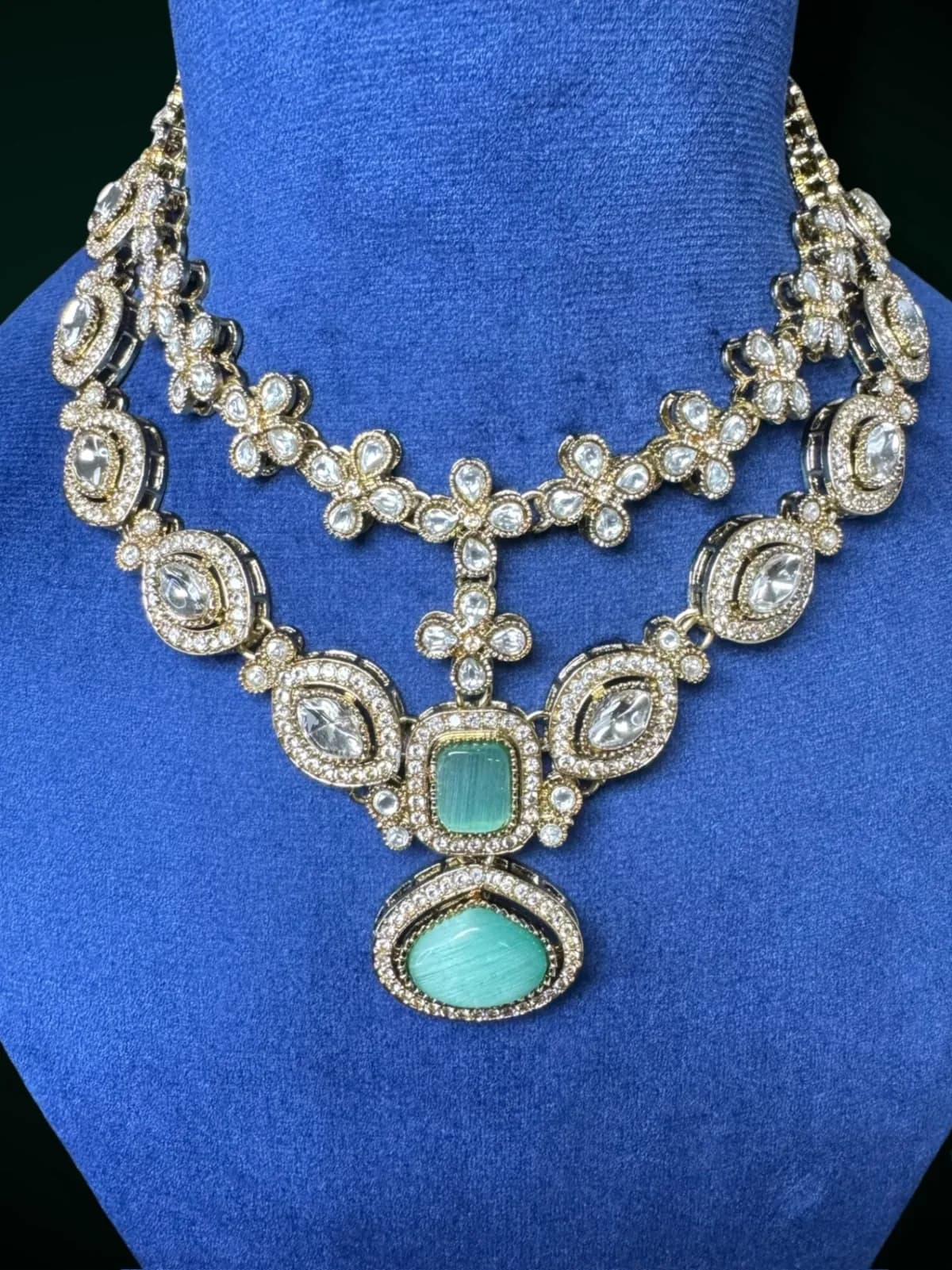 Exquisite Polki Gold Plated Wedding Jewelry Set with Intricate Crafting - View 3