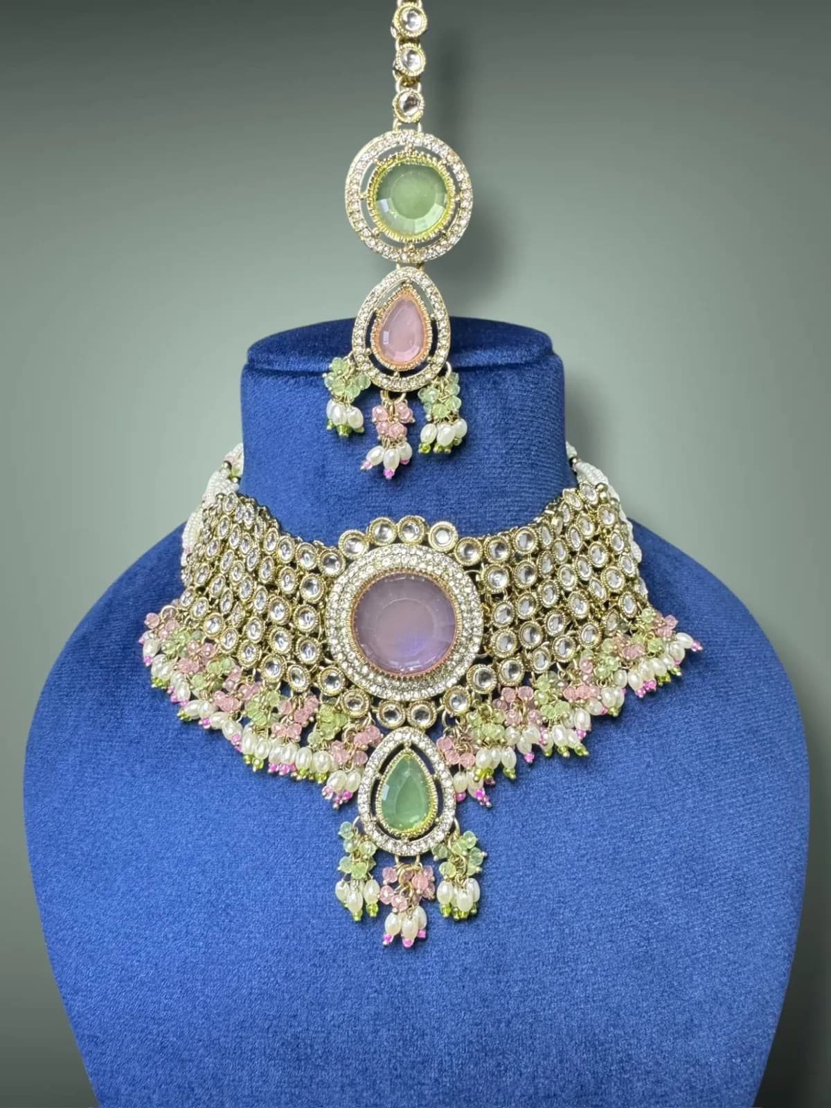 Imperial Polki Gold Plated Choker Necklace for Wedding Wear - View 2