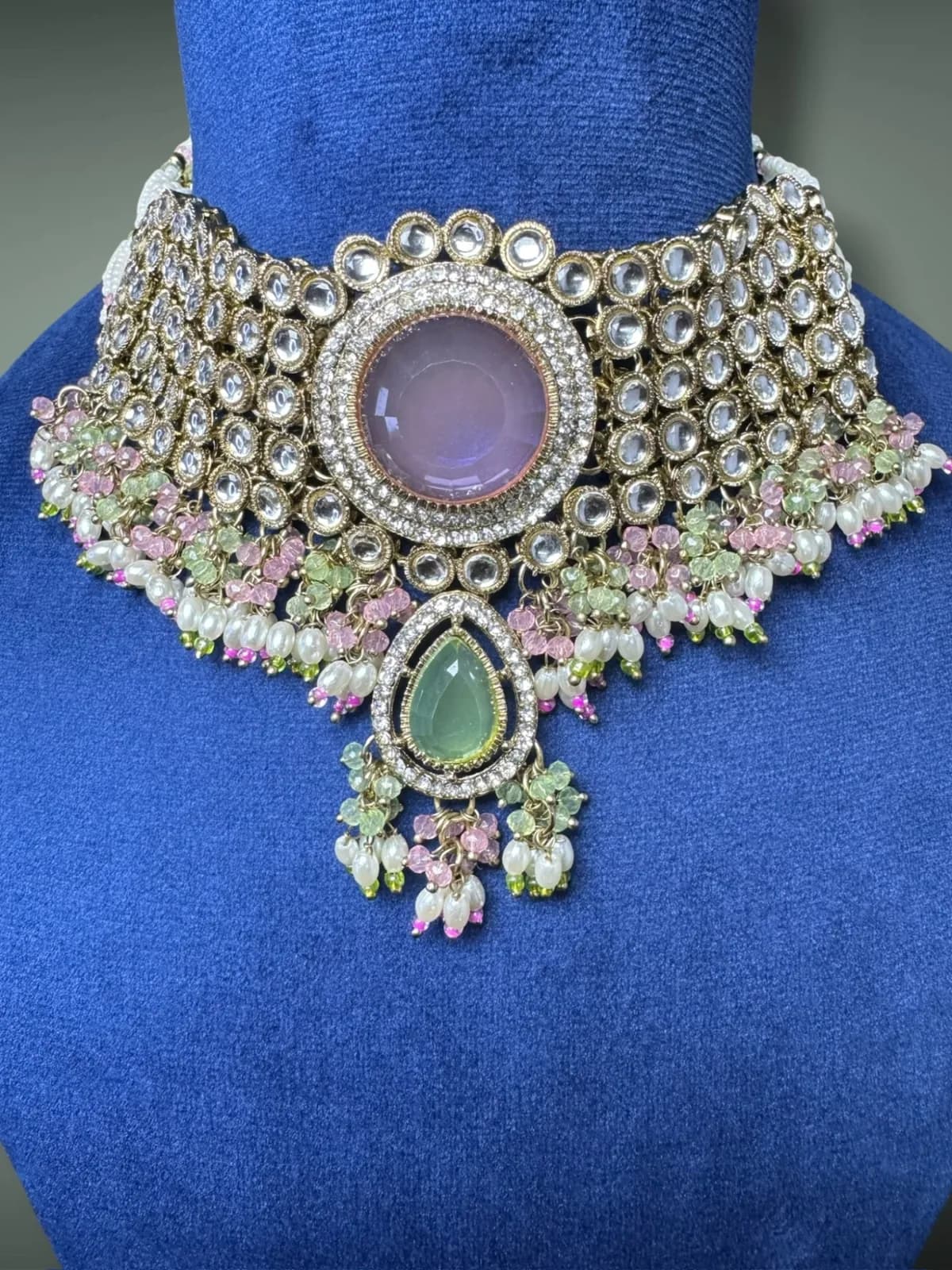 Imperial Polki Gold Plated Choker Necklace for Wedding Wear - View 3