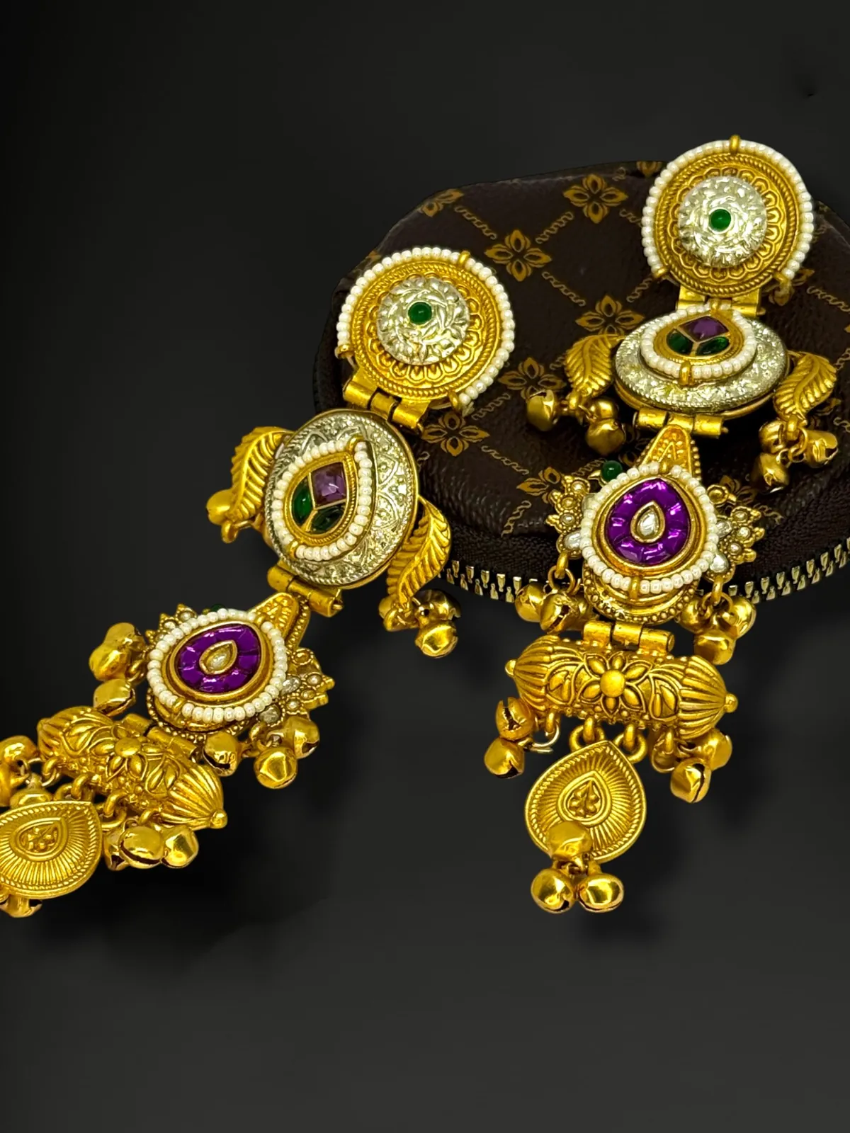 Kashmiri Kundan Ghungroo Dangler Earrings - View 2