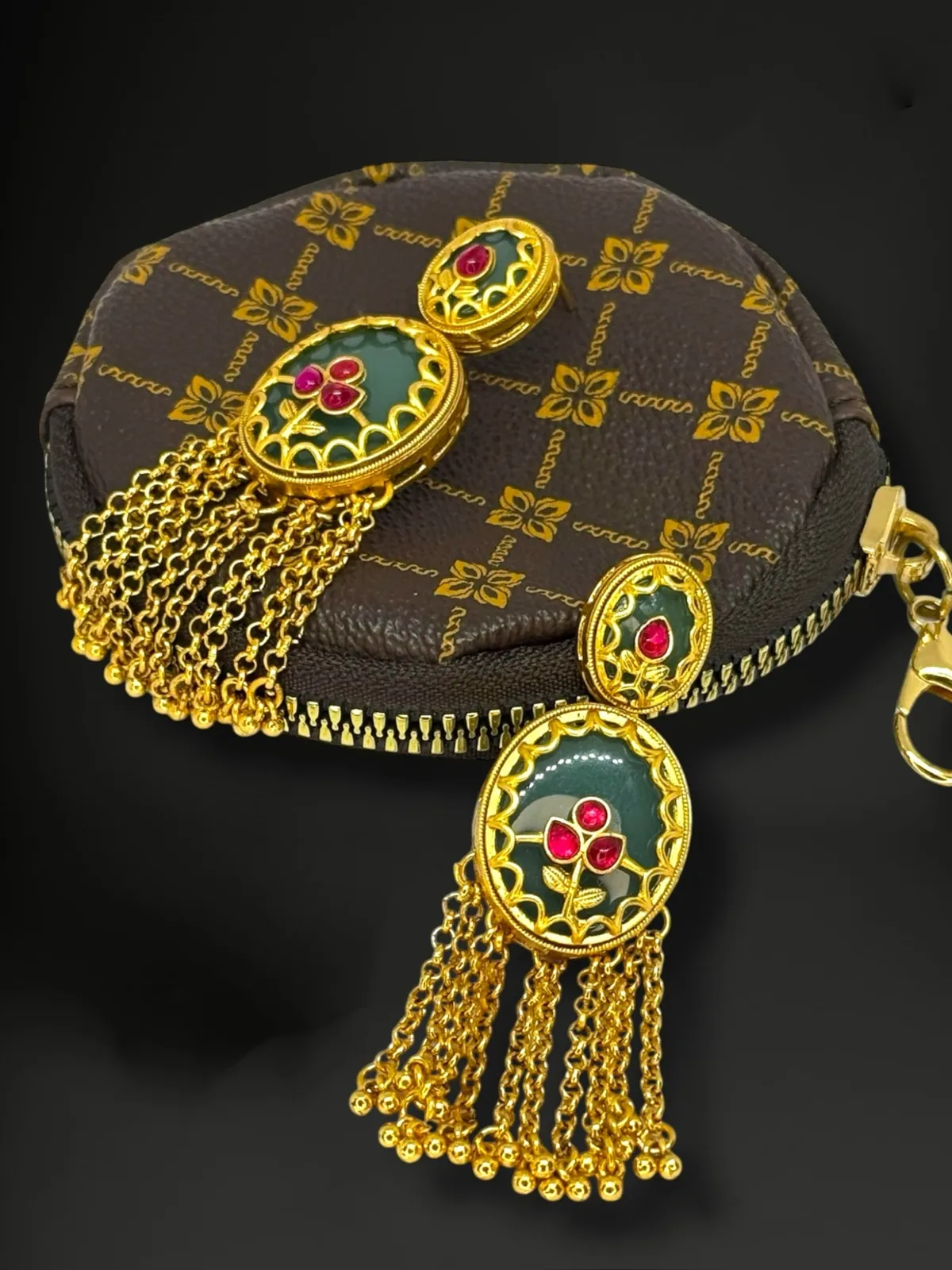 Traditional Sabyasachi-Style Meenakari Earrings with Seed Pearl Trim - View 2